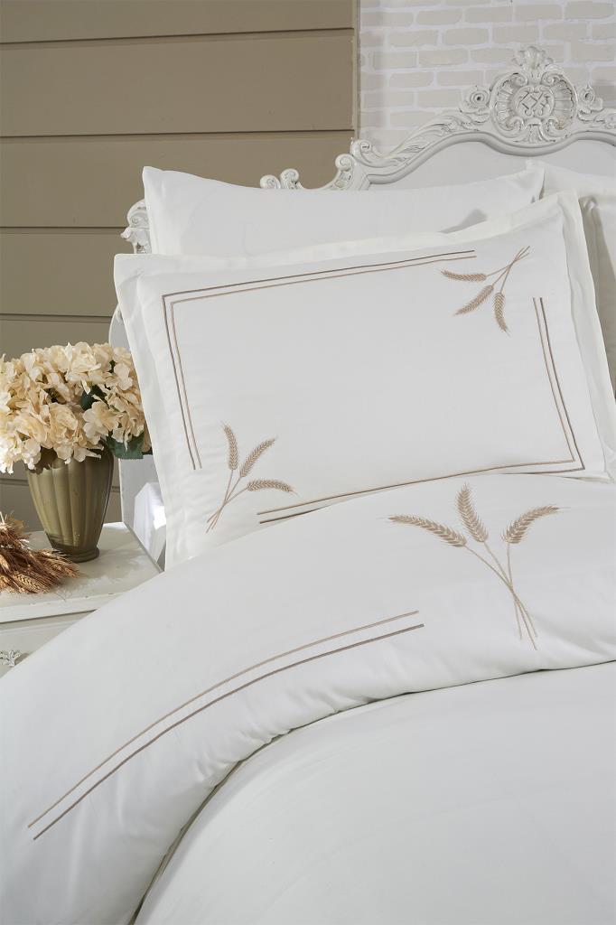 Harvest Pamuk Saten Nakışlı 6 Parça Nevresim Takımı Krem - 3