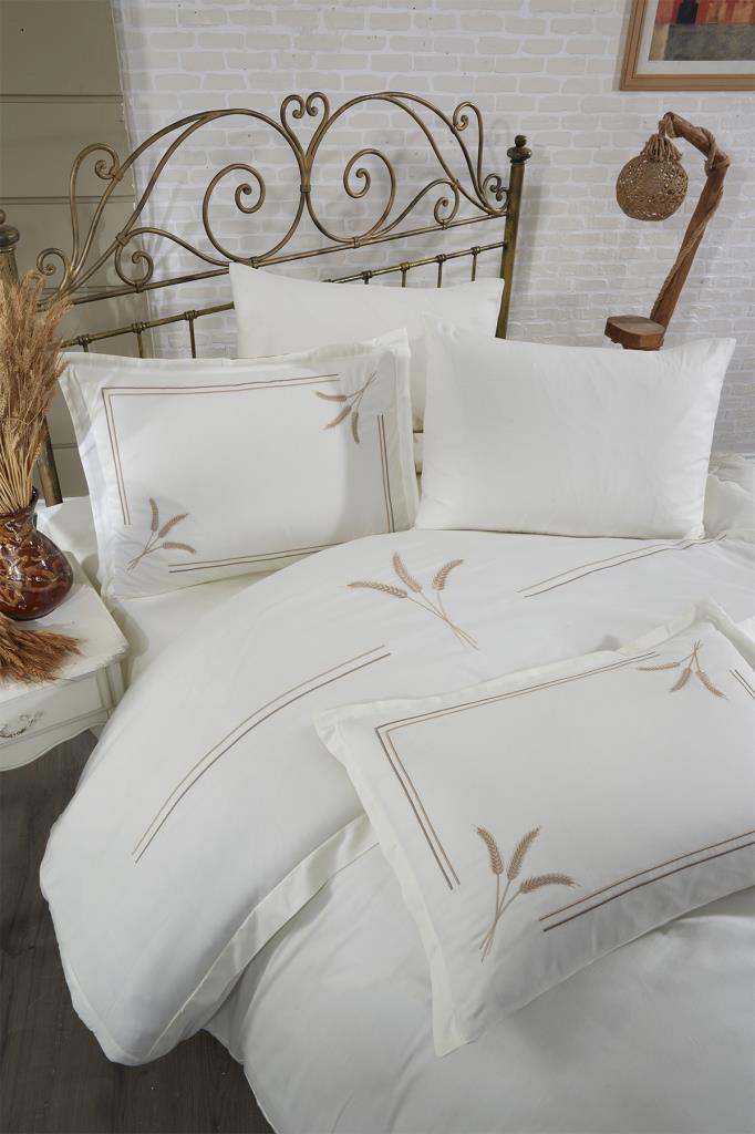 Harvest Pamuk Saten Nakışlı 6 Parça Nevresim Takımı Krem - 6