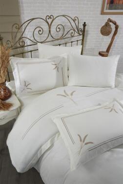 Harvest Pamuk Saten Nakışlı 6 Parça Nevresim Takımı Krem - 6