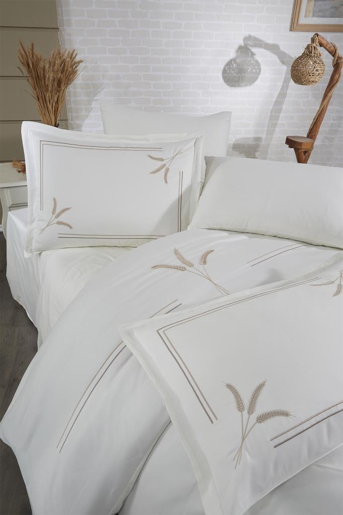 Harvest Pamuk Saten Nakışlı 6 Parça Nevresim Takımı Krem - 7