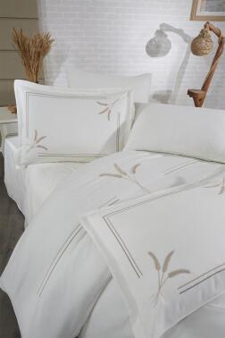 Harvest Pamuk Saten Nakışlı 6 Parça Nevresim Takımı Krem - 7