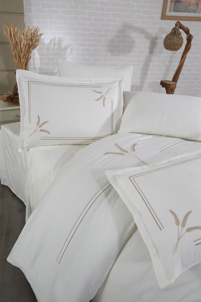 Harvest Pamuk Saten Nakışlı 6 Parça Nevresim Takımı Krem - 8