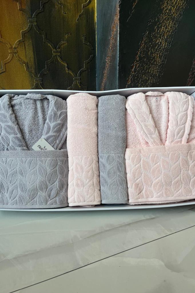 Hazal 8 Parça Aile Bornoz Takımı Gri Pudra - 1