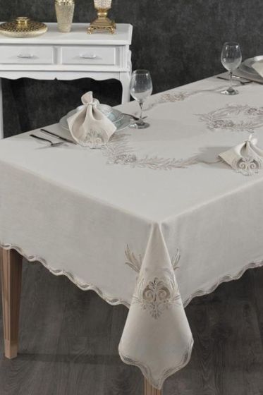Hazan Fransız Dantelli Yemek Takımı - 25 Parça Cappucino - Çeyiz Diyarı