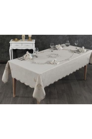 Hazan Fransız Dantelli Yemek Takımı - 25 Parça Cappucino - Çeyiz Diyarı (1)