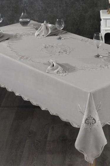 Hazan Fransız Dantelli Yemek Takımı - 25 Parça Gri - Çeyiz Diyarı