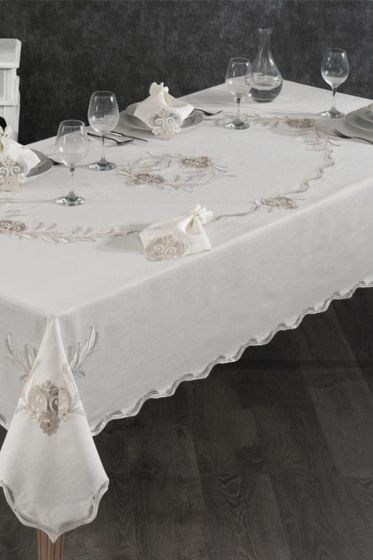 Hazan Fransız Dantelli Yemek Takımı - 25 Parça Krem - Çeyiz Diyarı