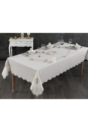 Hazan Fransız Dantelli Yemek Takımı - 25 Parça Krem - Çeyiz Diyarı (1)