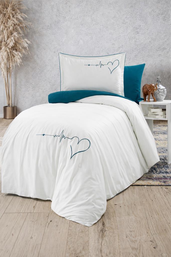 Heart Çift Taraflı Tek Kişilik Nevresim Takımı Mavi - 1