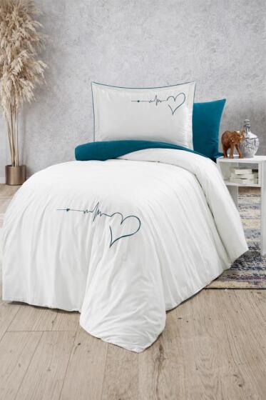 Heart Çift Taraflı Tek Kişilik Nevresim Takımı Mavi - Çeyiz Diyarı