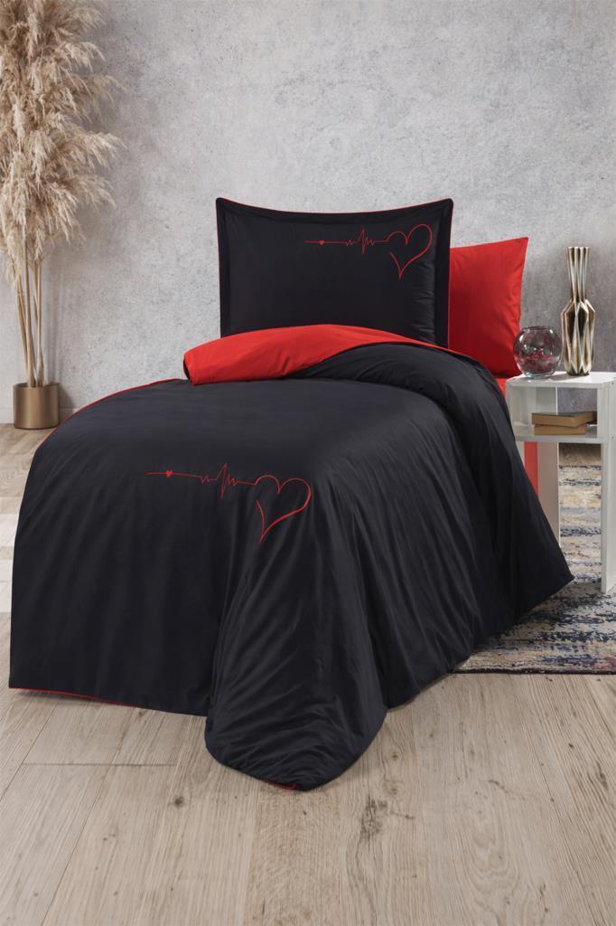 Heart Çift Taraflı Tek Kişilik Nevresim Takımı Siyah - 1
