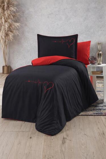 Heart Çift Taraflı Tek Kişilik Nevresim Takımı Siyah - Çeyiz Diyarı