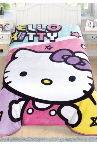 Hello Kitty Lisanslı Tek Kişilik Battaniye - Kristal