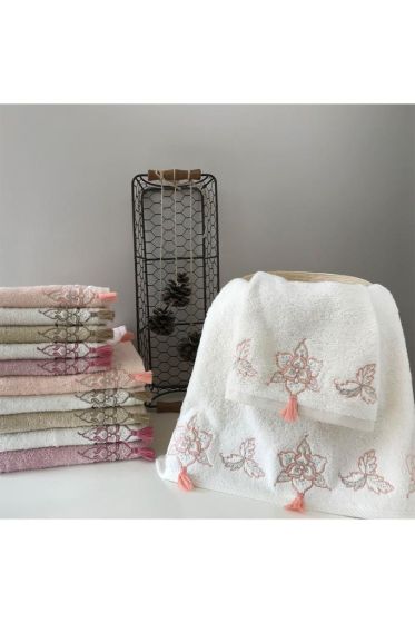 Hilda Nakışlı Çeyizlik 6lı Bambu El Yüz Havlusu 50x90 Cm - Çeyiz Diyarı