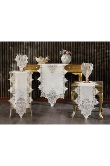 Hüma Keten 5 Parça Salon Takımı Krem - Çeyiz Diyarı