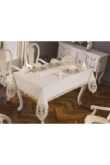 Hüma Masa Örtüsü 26 Parça Krem - Çeyiz Diyarı (1)