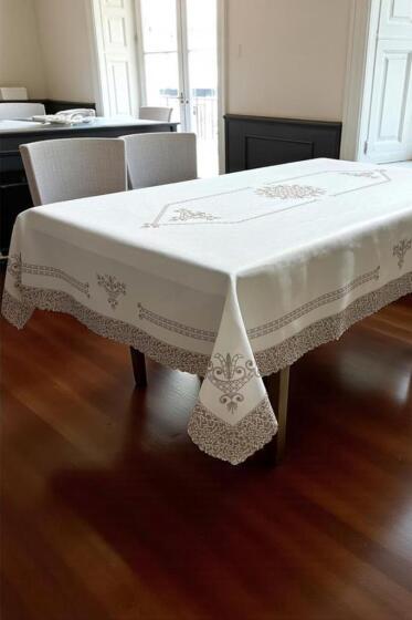 Hümay Dertsiz Masa Örtüsü 150x300 cm Kahve - Çeyiz Diyarı