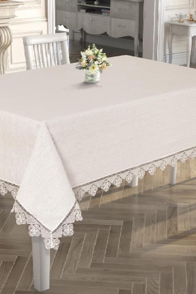Işıltı İğne Oyalı Masa Örtüsü Krem - 1