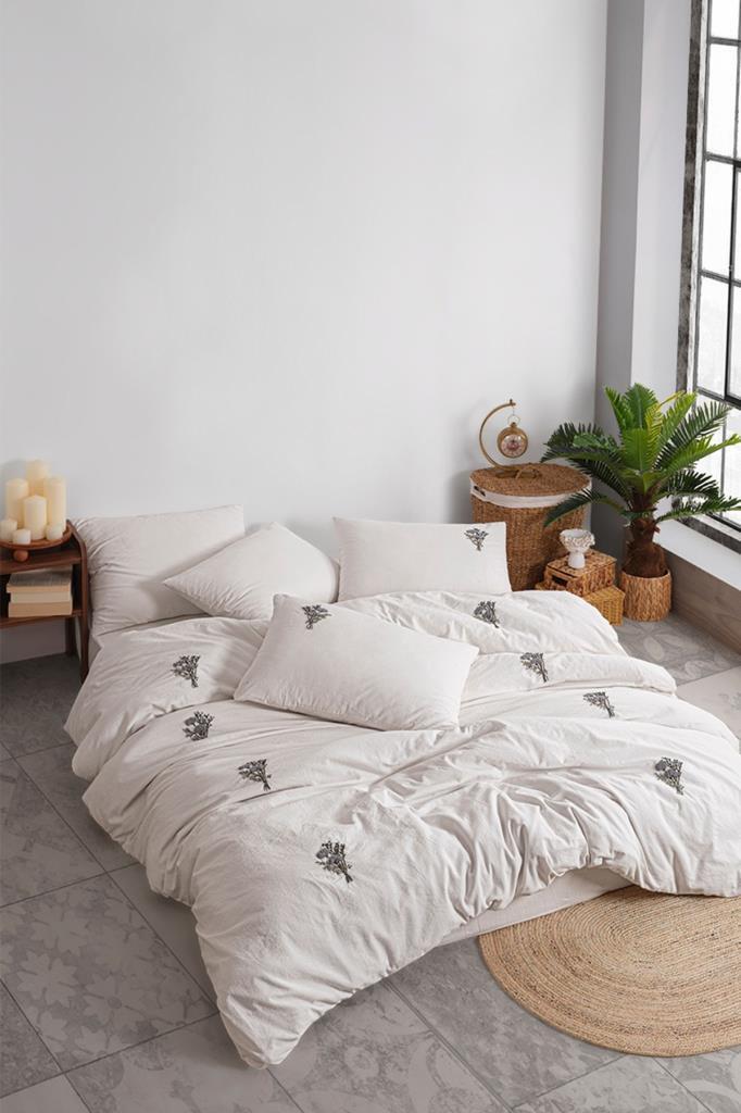 Jade 6 Parça %100 Pamuk Çift Kişilik Nevresim Takımı Gri - 1