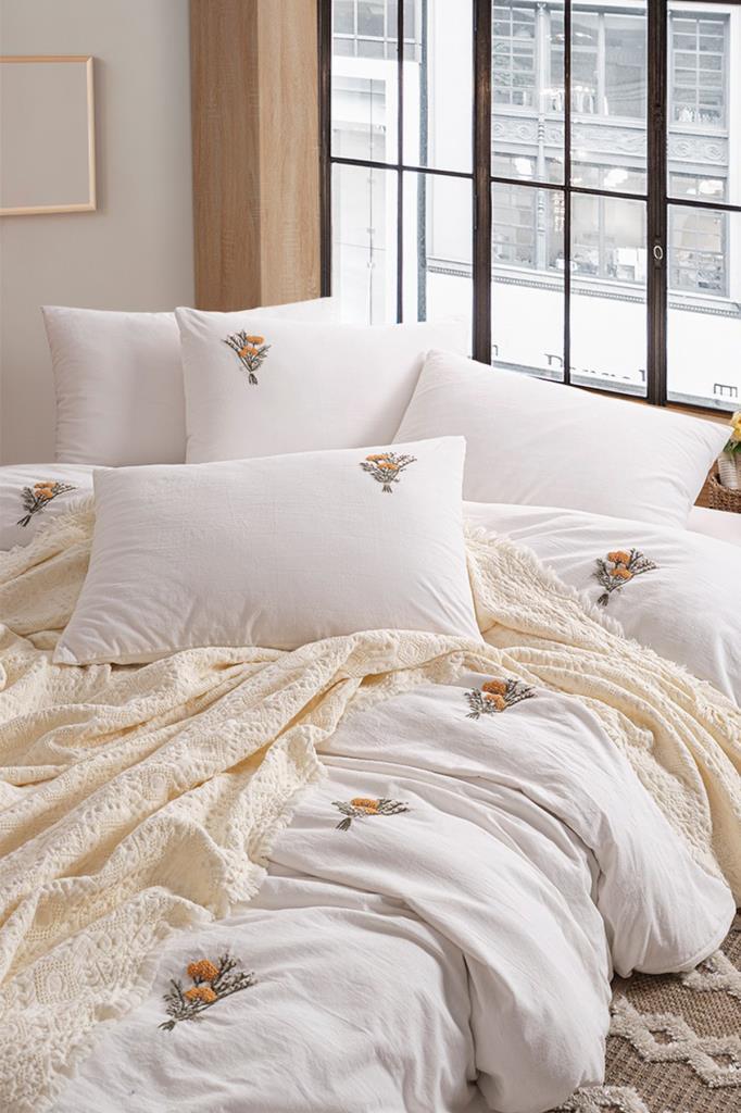 Jade 6 Parça %100 Pamuk Çift Kişilik Nevresim Takımı Hardal - 1