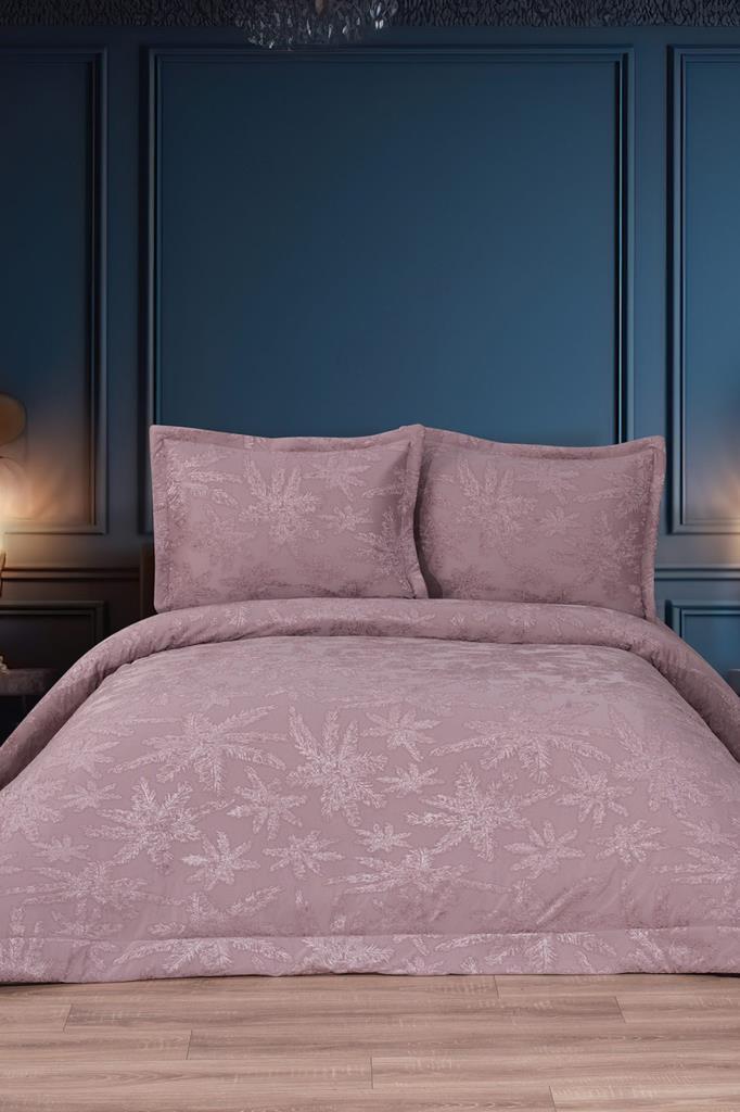 Jasmin Elyaf Dolgulu Çift Kişilik 250x255 Cm Yatak Örtüsü Gül Kurusu - 1