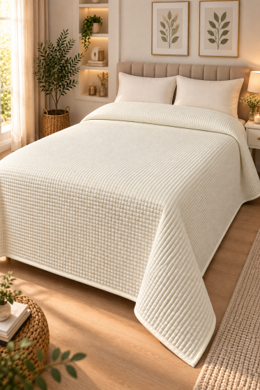 Jülide Çift Kişilik Kırlentsiz Tek Pike 200x220 cm Krem - Çeyiz Diyarı