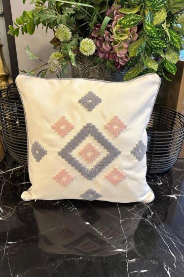 Jülide Lüx Nakışlı Keten Kırlent Kılıfı 45x45 cm - Çeyiz Diyarı