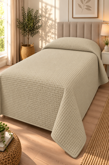 Jülide Tek Kişilik Kırlentsiz Tek Pike 160x220 cm Bej - Çeyiz Diyarı