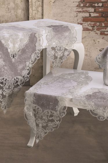 Kadife Çınar Salon Takımı 5 Parça Gri - Çeyiz Diyarı