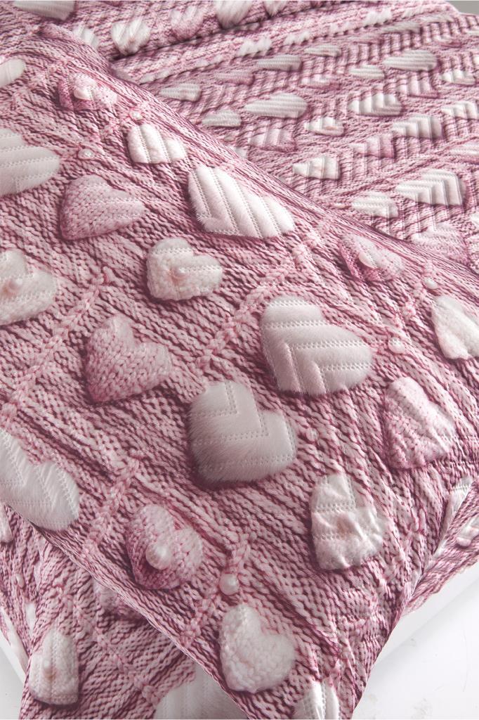 Kalpten Ultrasonik Kapitoneli 5D Baskılı Çift Kişilik Pike Takımı Pembe - 5