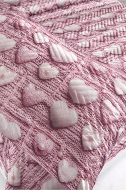 Kalpten Ultrasonik Kapitoneli 5D Baskılı Çift Kişilik Pike Takımı Pembe - 5