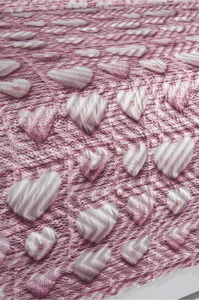 Kalpten Ultrasonik Kapitoneli 5D Baskılı Çift Kişilik Pike Takımı Pembe - 6