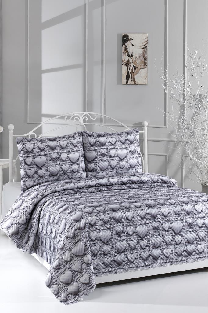 Kalpten Ultrasonik Kapitoneli 5D Baskılı Çift Kişilik Yatak Örtüsü Gri - 2