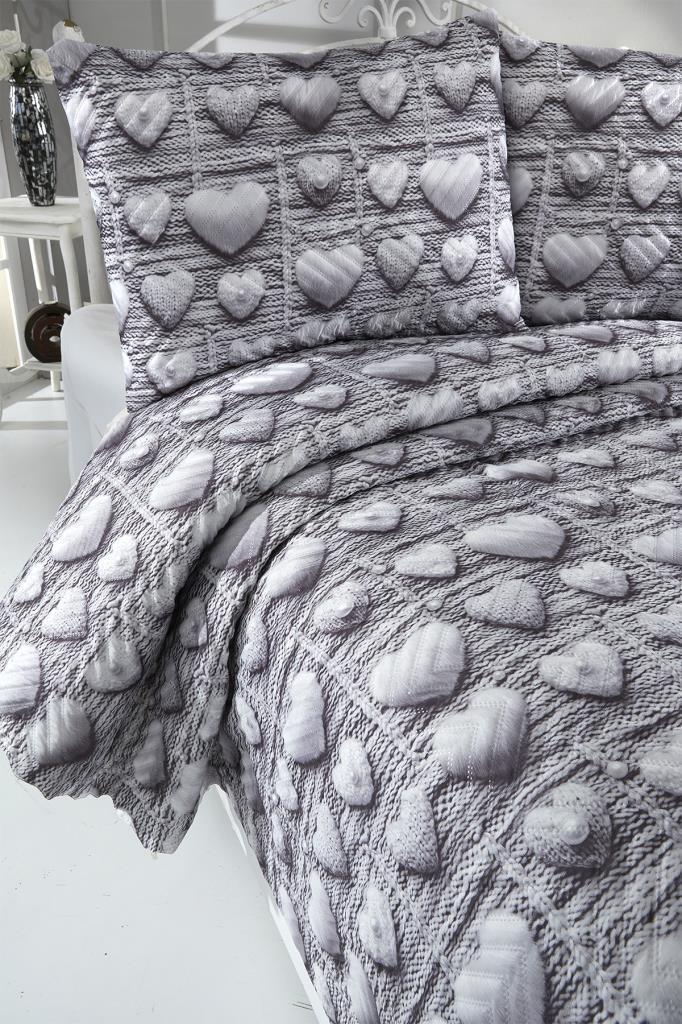 Kalpten Ultrasonik Kapitoneli 5D Baskılı Çift Kişilik Yatak Örtüsü Gri - 4
