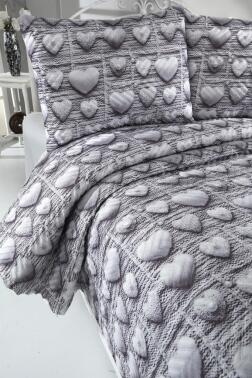 Kalpten Ultrasonik Kapitoneli 5D Baskılı Çift Kişilik Yatak Örtüsü Gri - 4