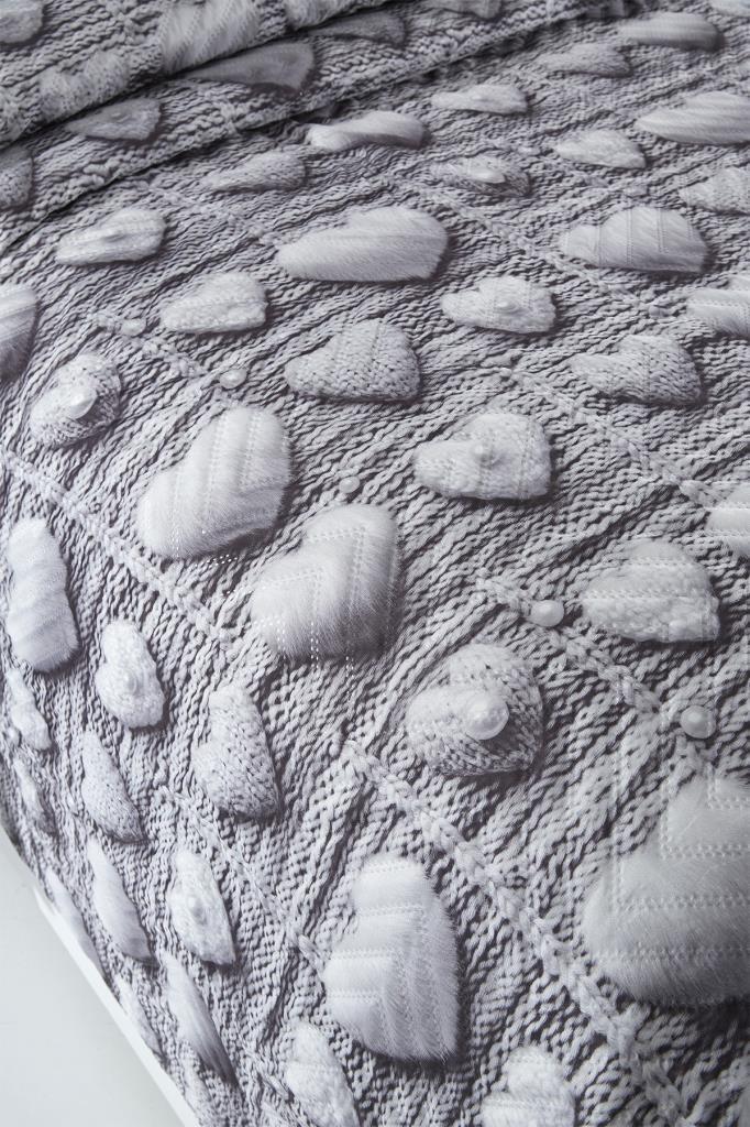 Kalpten Ultrasonik Kapitoneli 5D Baskılı Çift Kişilik Yatak Örtüsü Gri - 5