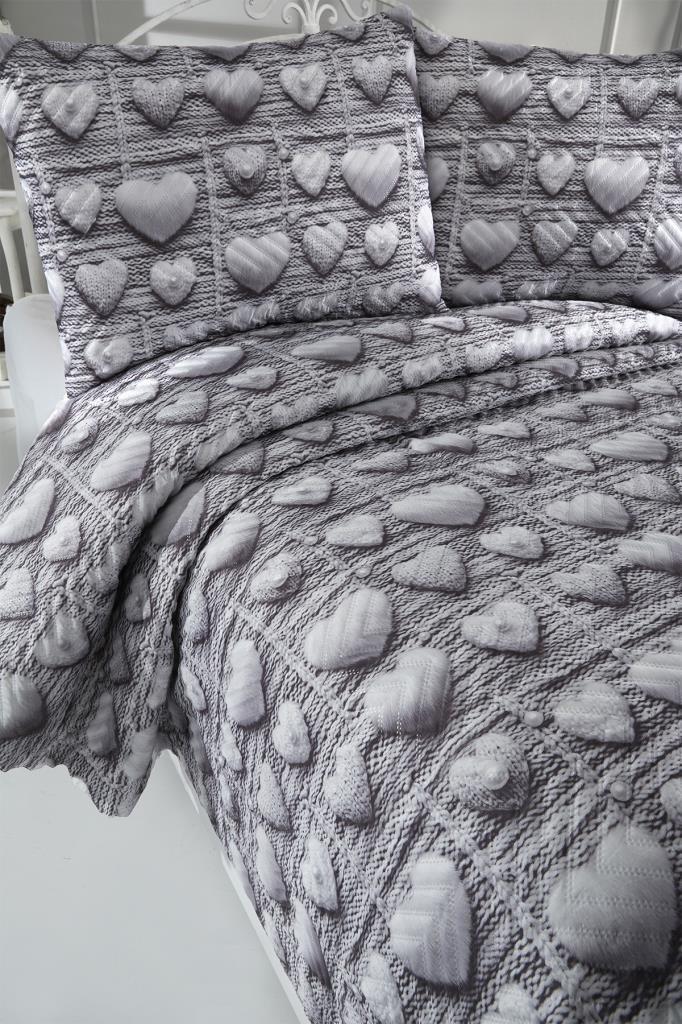 Kalpten Ultrasonik Kapitoneli 5D Baskılı Çift Kişilik Yatak Örtüsü Gri - 6