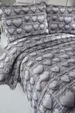 Kalpten Ultrasonik Kapitoneli 5D Baskılı Çift Kişilik Yatak Örtüsü Gri - 6