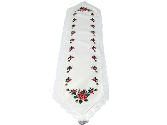 Kanaviçe Baskılı Güpürlü Runner Bordo - Çeyiz Diyarı (1)