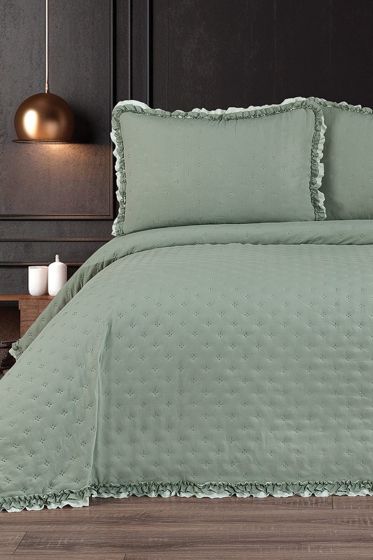 Kapinya Elyaf Dolgulu Çift Kişilik 240x260 Cm Yatak Örtüsü Adaçayı - Çeyiz Diyarı