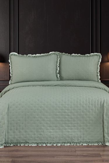 Kapinya Elyaf Dolgulu Çift Kişilik 240x260 Cm Yatak Örtüsü Adaçayı - Çeyiz Diyarı (1)