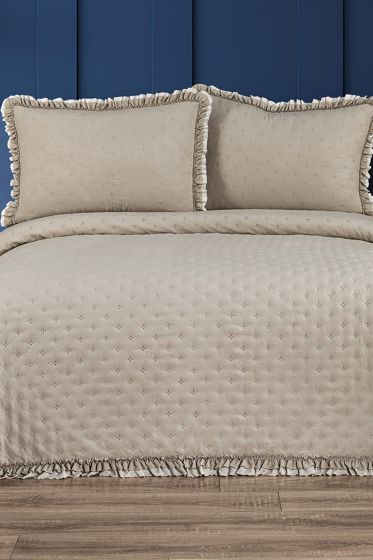 Kapinya Elyaf Dolgulu Çift Kişilik 240x260 Cm Yatak Örtüsü Bej - Çeyiz Diyarı (1)