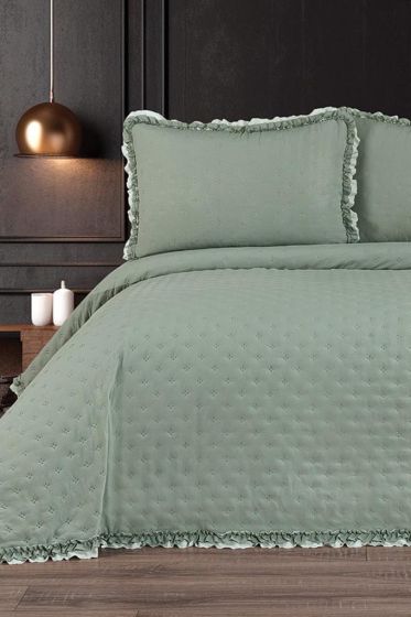 Kapinya Elyaf Dolgulu Tek Kişilik 190x250 Cm Yatak Örtüsü Adaçayı - Çeyiz Diyarı
