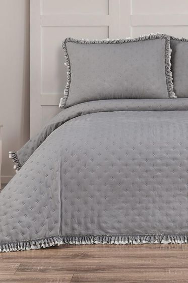 Kapinya Elyaf Dolgulu Tek Kişilik 190x250 Cm Yatak Örtüsü Gri - Çeyiz Diyarı