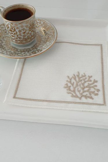Kar Tanesi Nakışlı Kare Bardak Altlığı Seti 6 Lı Kahve - Çeyiz Diyarı