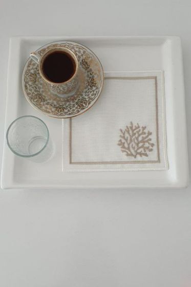 Kar Tanesi Nakışlı Kare Bardak Altlığı Seti 6 Lı Kahve - Çeyiz Diyarı (1)