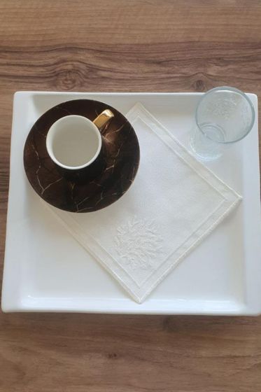 Kar Tanesi Nakışlı Kare Bardak Altlığı Seti 6 Lı Krem - Çeyiz Diyarı