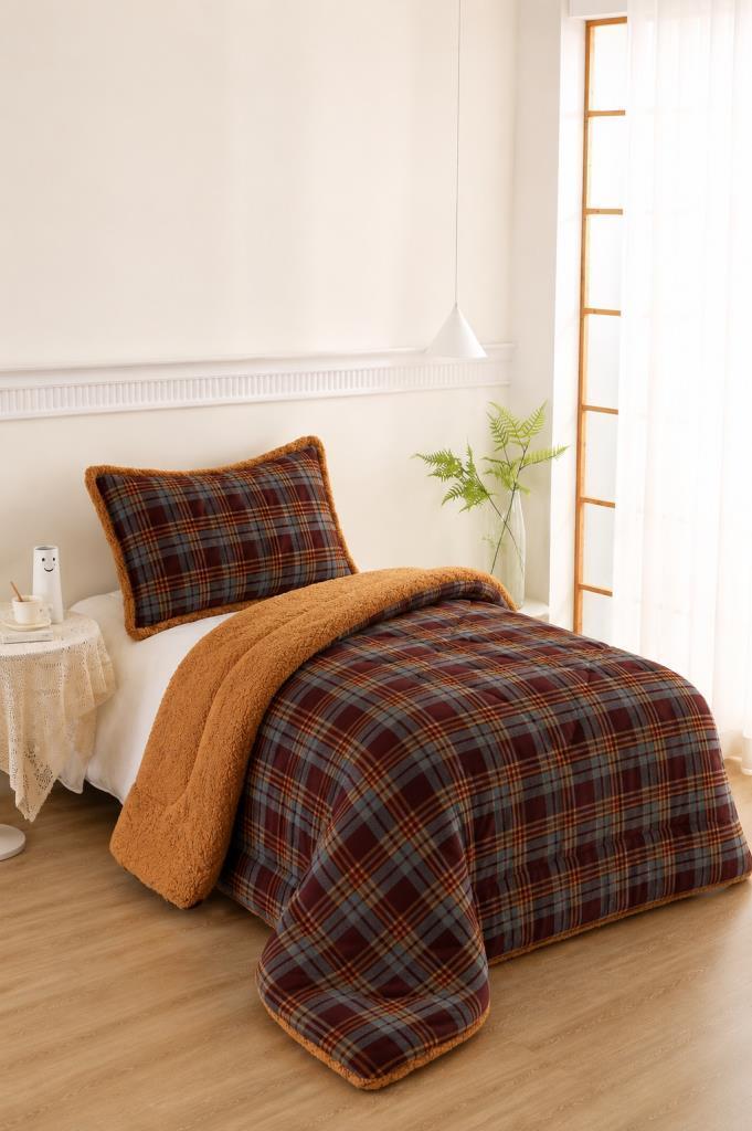 Karanfil Desenli Peluş Tek Kişilik Comforter Set - 1
