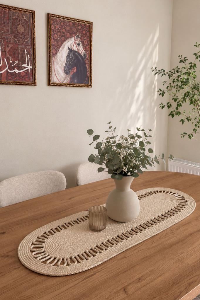 Karanfil Lüks Tığ İşi 33x100 cm Oval Runner Bej - 1
