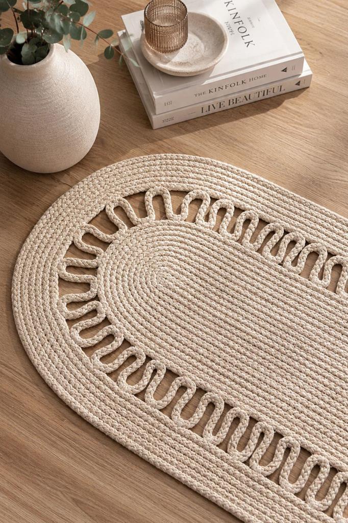 Karanfil Lüks Tığ İşi 33x100 cm Oval Runner Bej - 2